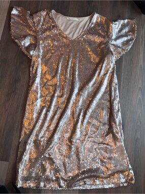 Ellison Rose Gold Sequin V-Neck Mini Dress